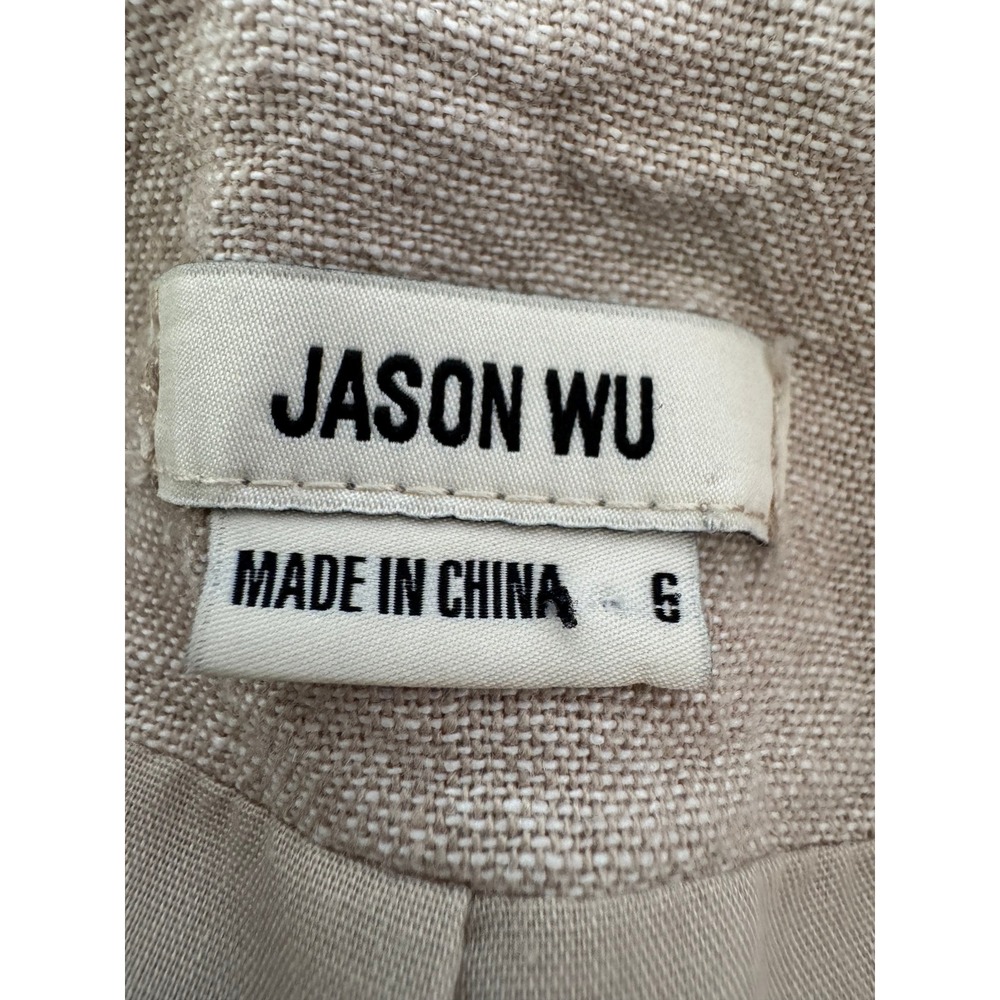 Jason Wu Tan Wide Leg Cropped Pants High Waist Linen Braided Detail Casual SZ 6 - Picture 15 of 16